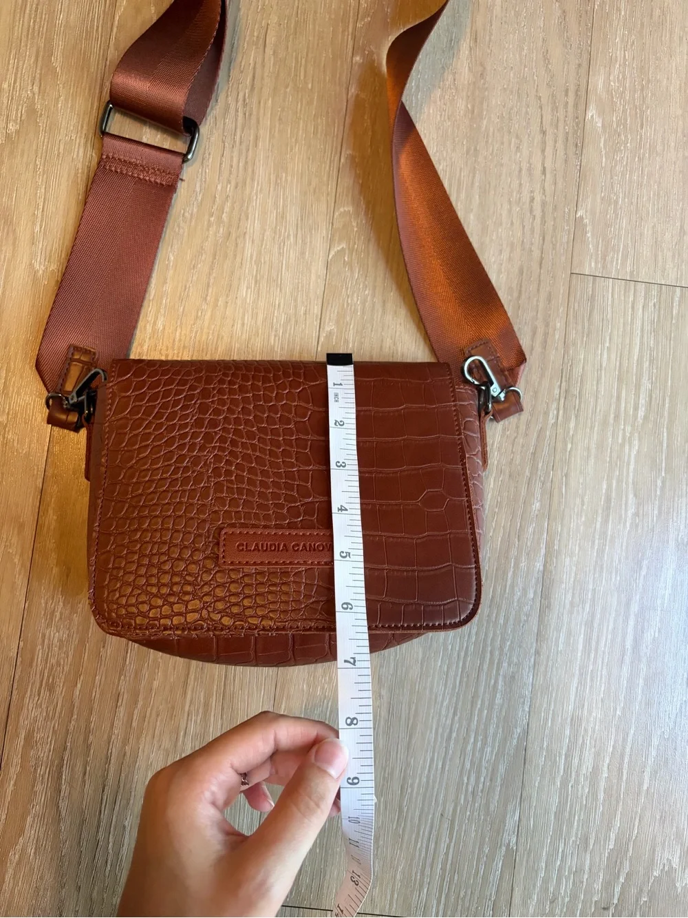Brown Croc-Embossed Crossbody Bag